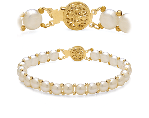 14k Yellow Gold 7mm Freshwater Pearl "Button" Bead Bracelet